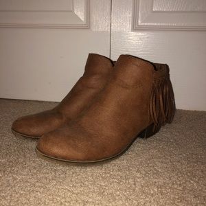 Brown fringe booties